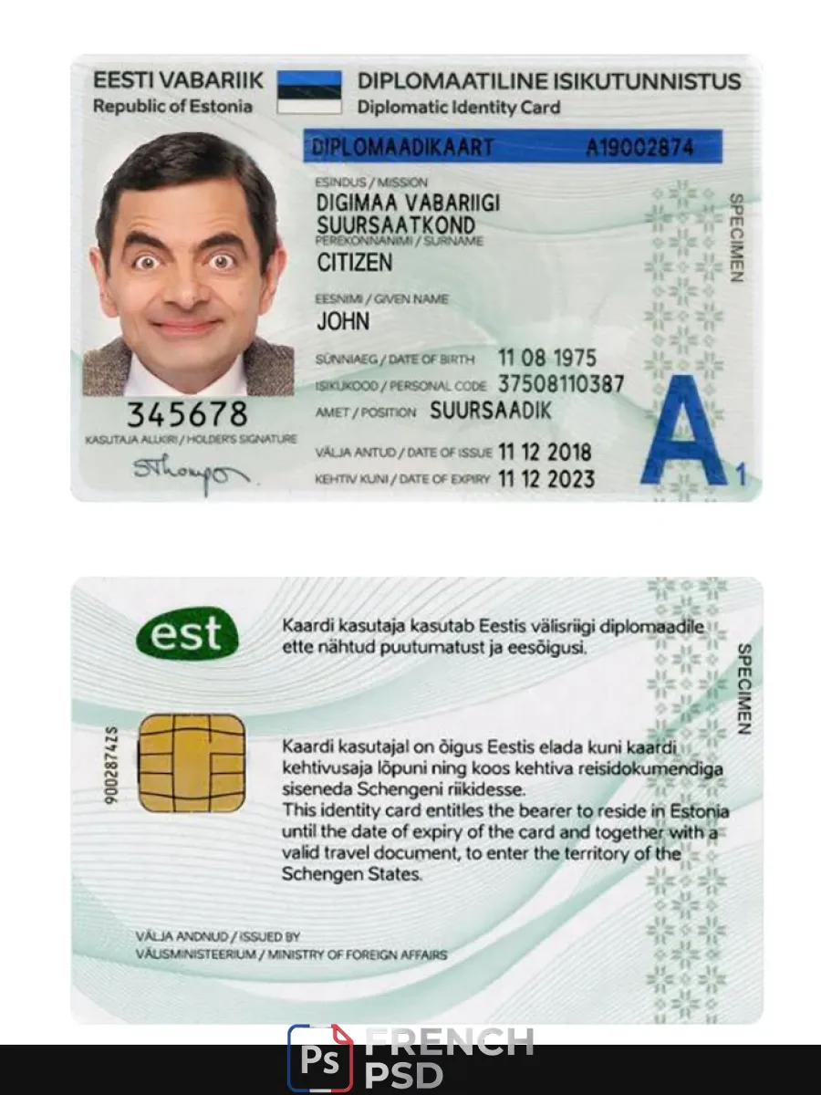 Estonie diplomatique carte d'identité 2018 présent — Cartes d'identité