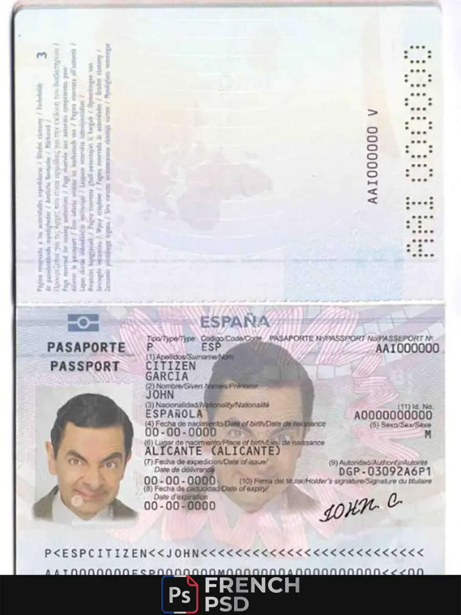 Espagne passeport modèle en Psd format entièrement modifiable Till 2015 — Passeports