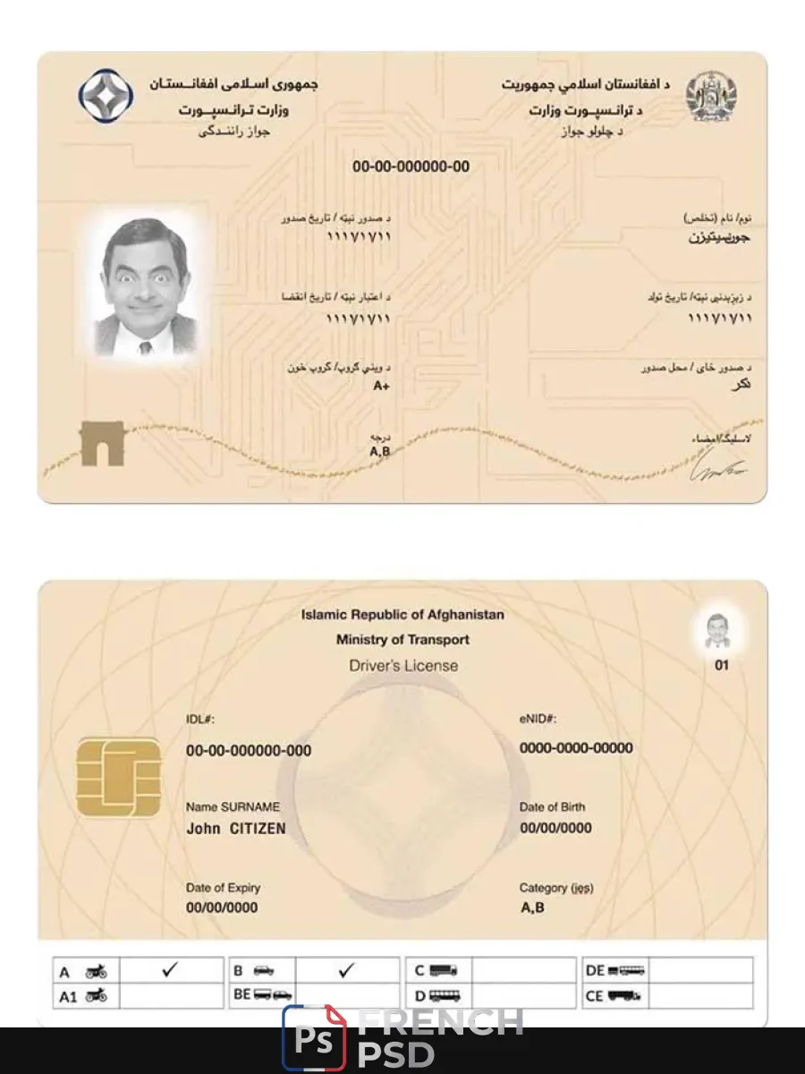 Afghanistan électronique permis de conduire 2019 présent — Permis de conduire