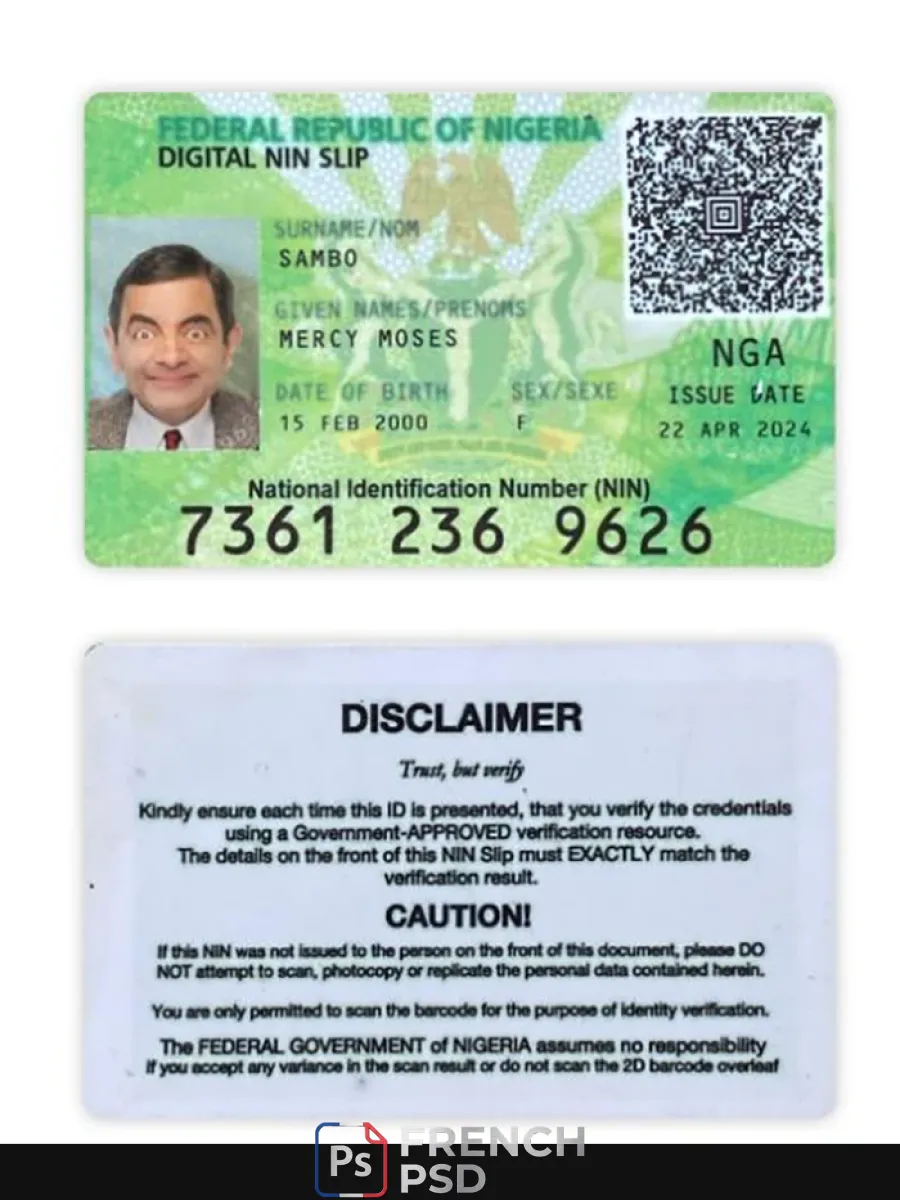Nigéria numérique Nin Slip carte — Cartes d'identité