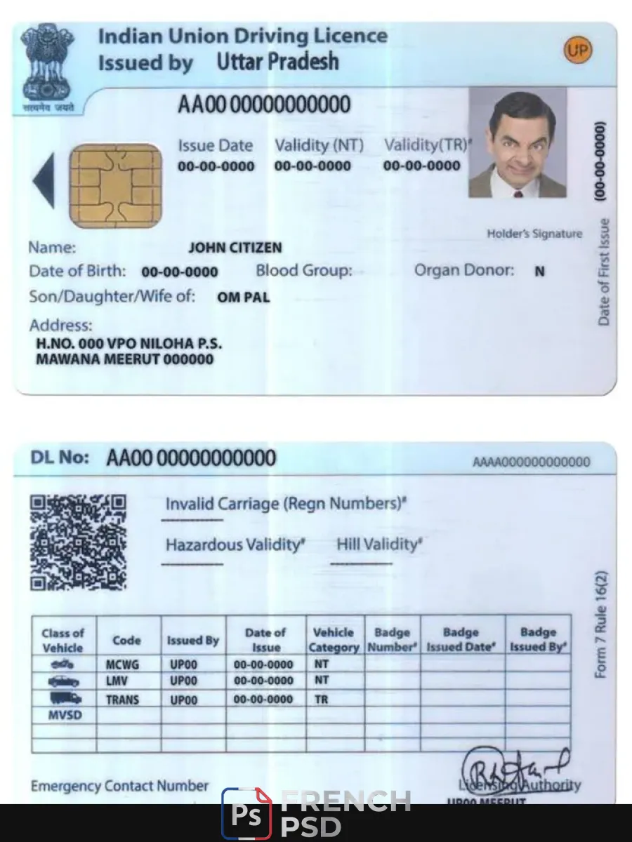 Inde Union permis de conduire — Permis de conduire