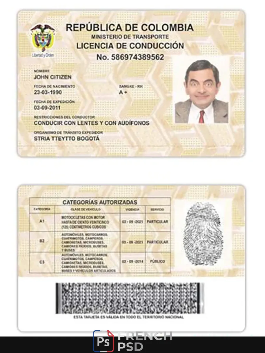 Colombie permis de conduire version 2 — Permis de conduire