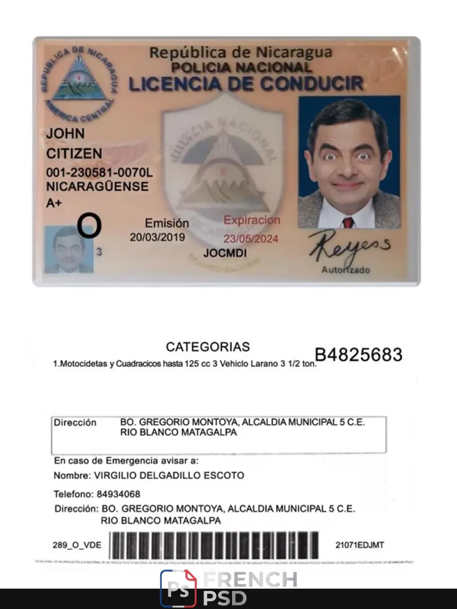Nicaragua permis de conduire 2019 présent — Permis de conduire