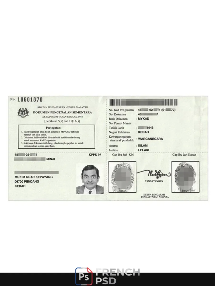 Malaisie temporaire Identification certificat — Cartes d'identité