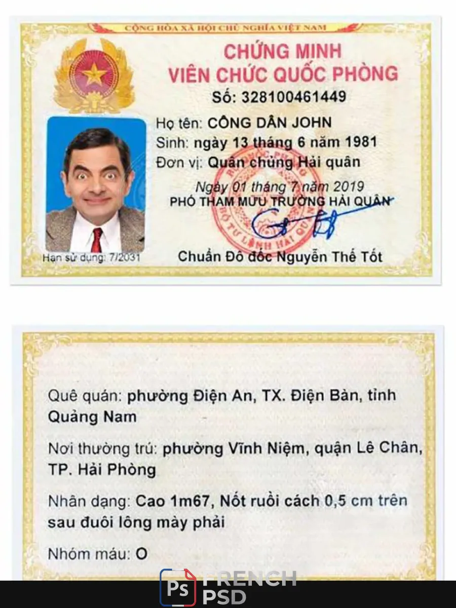 Vietnam carte d'identité Psd modèle version 3 1 — Cartes d'identité