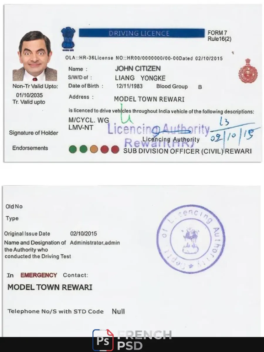 Inde permis de conduire version 5 — Permis de conduire