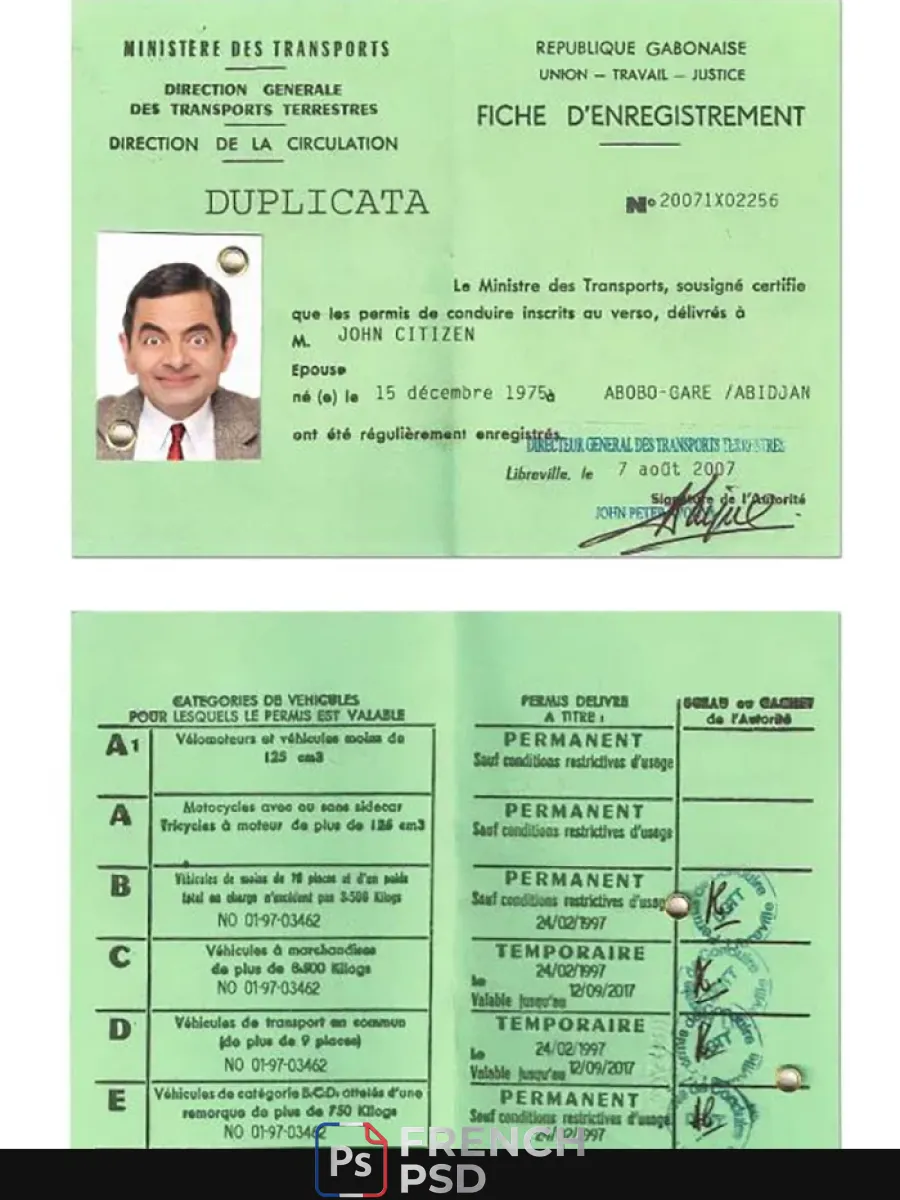 Gabon permis de conduire — Permis de conduire