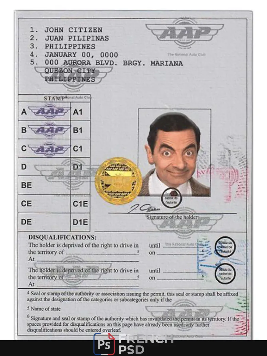 Philippines permis de conduire internationalvienna Convention format — Permis de conduire