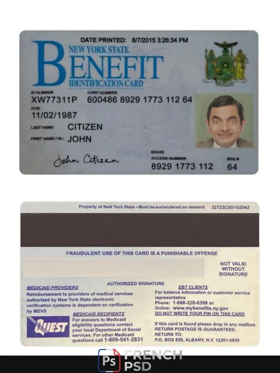 États-Unis nouveau York Benefit carte d'identité — Cartes d'identité
