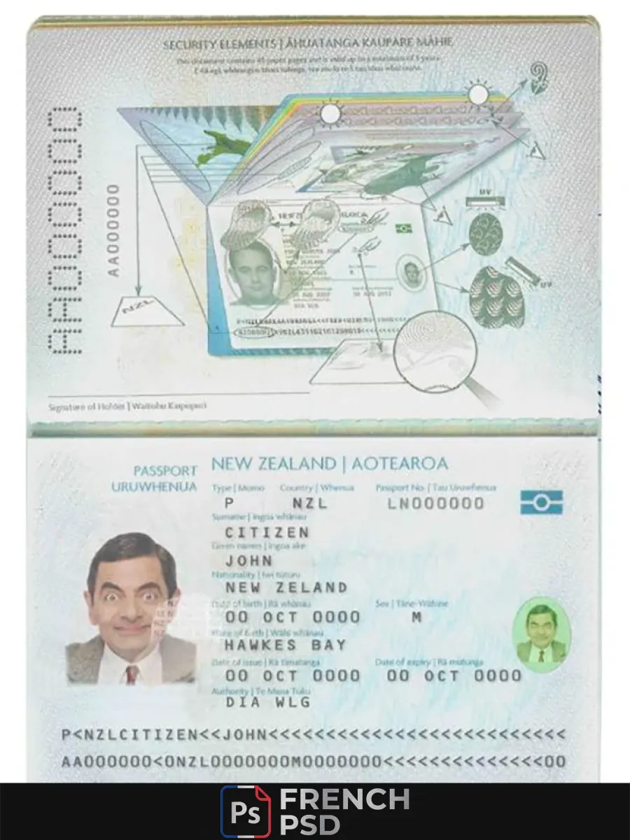 Nouveau Zélande passeport modèle en Psd format entièrement modifiable 2009 2016 — Passeports