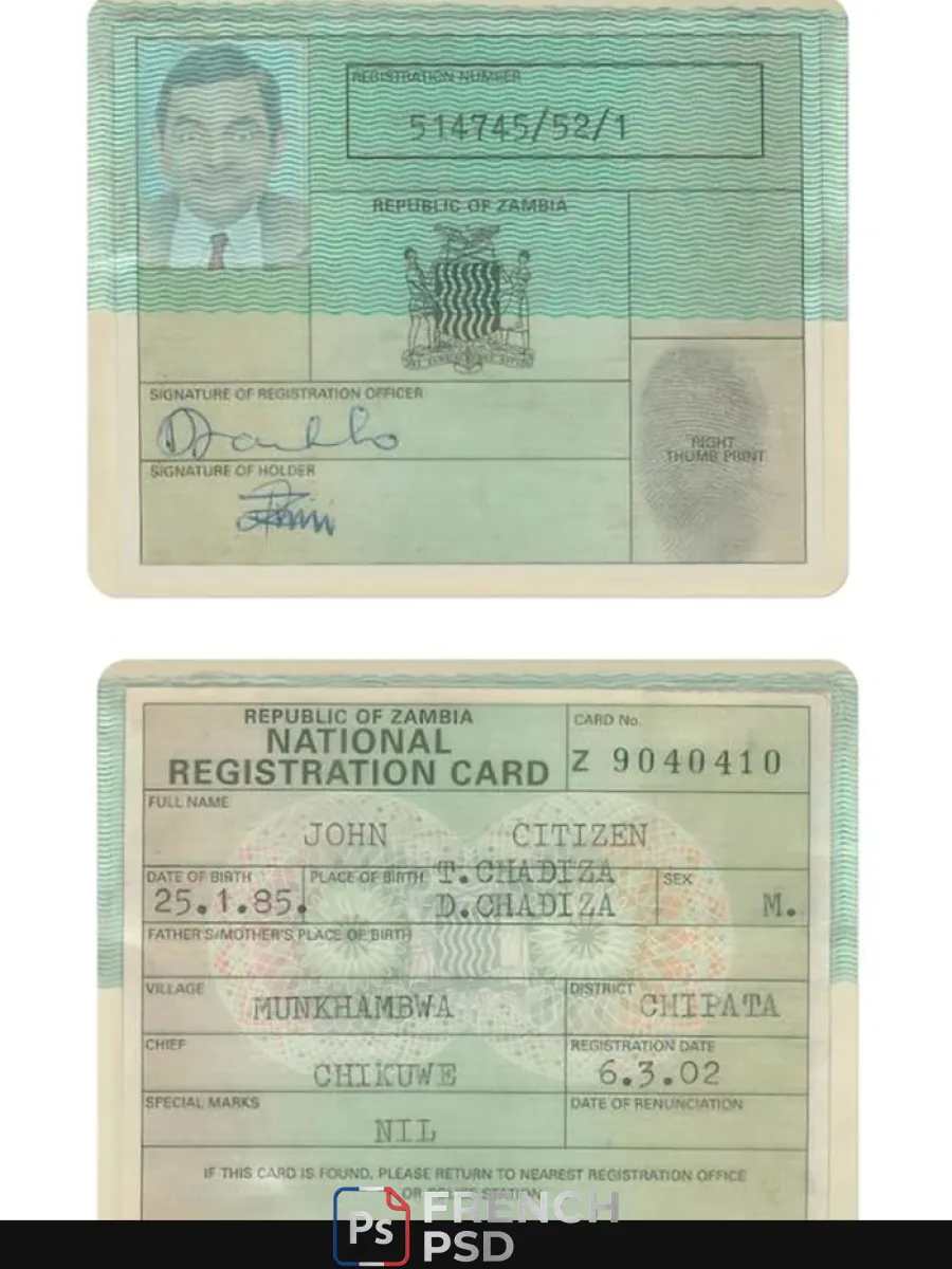 Zambie national immatriculation carte — Cartes d'identité