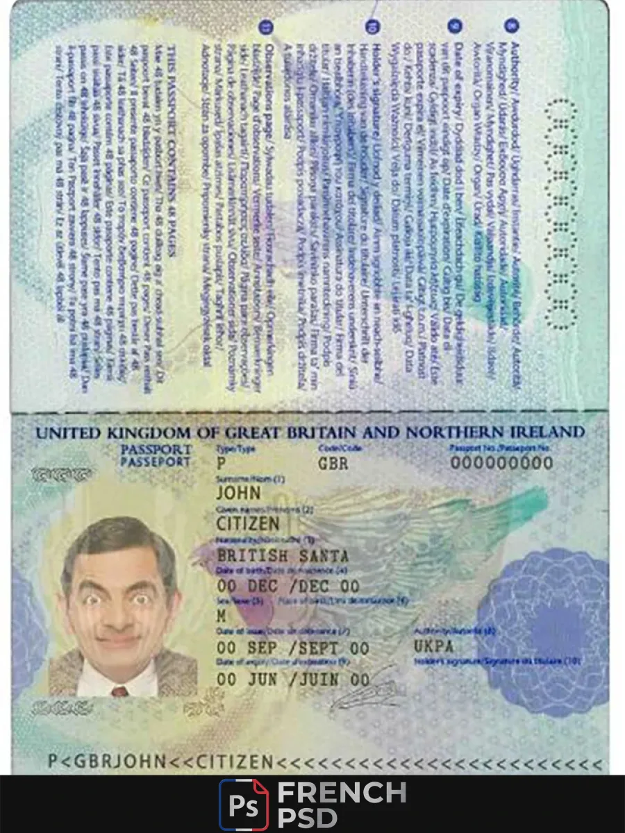 Royaume-Uni passeport modèle en Psd format entièrement modifiable 2006 2010 — Passeports
