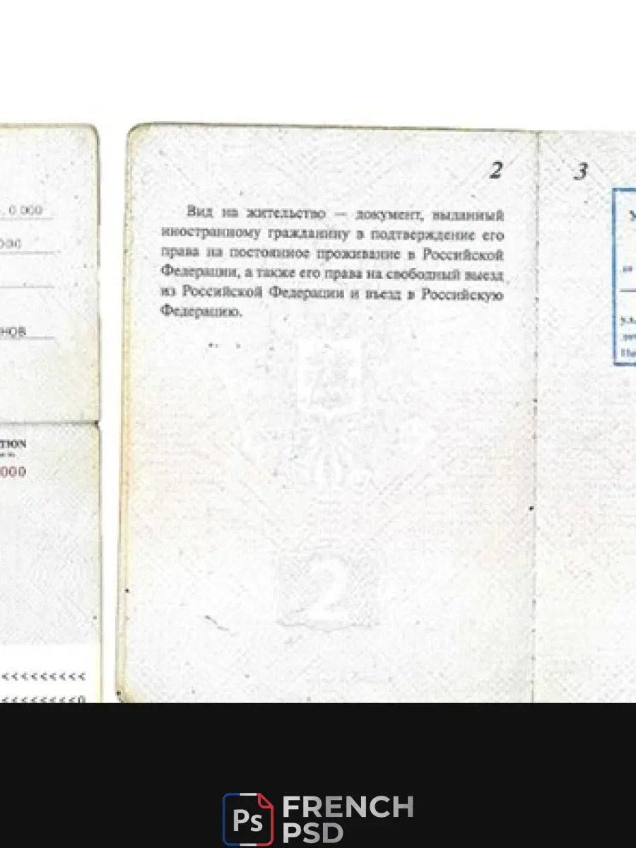 Russe Fédération titre de séjour pour A étranger Citizen Psd modèle — Passeports