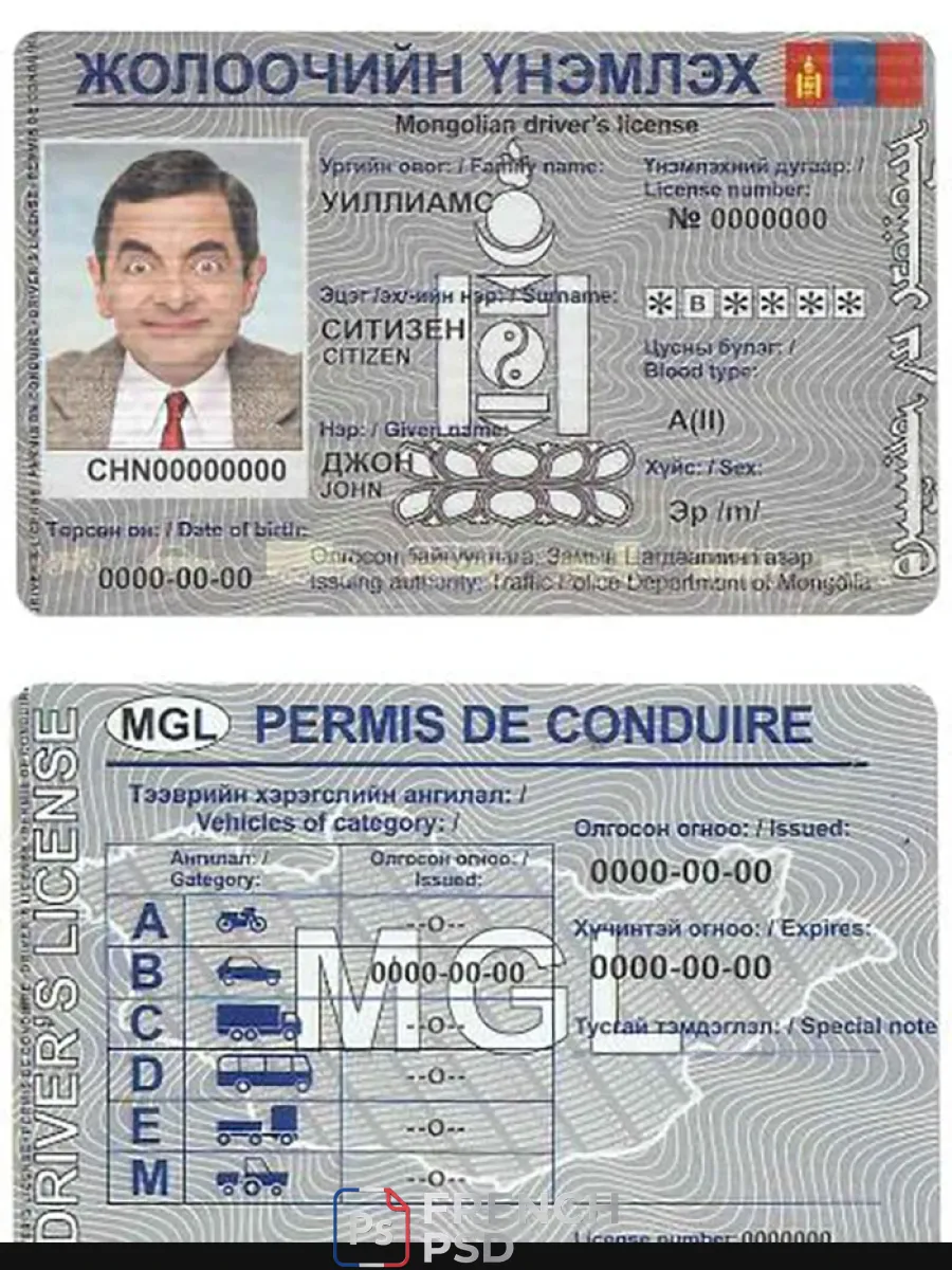 Mongolie permis de conduire — Permis de conduire