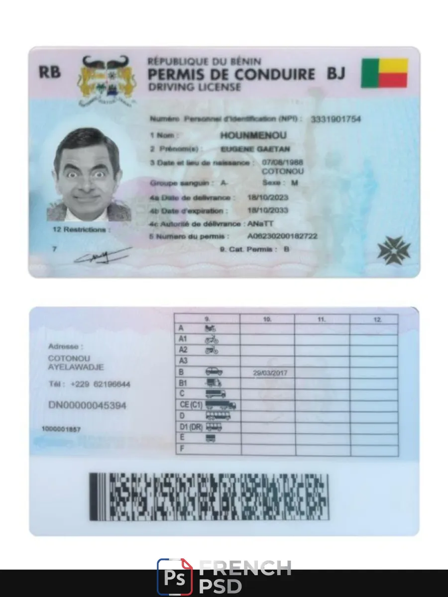 Bénin permis de conduire — Permis de conduire
