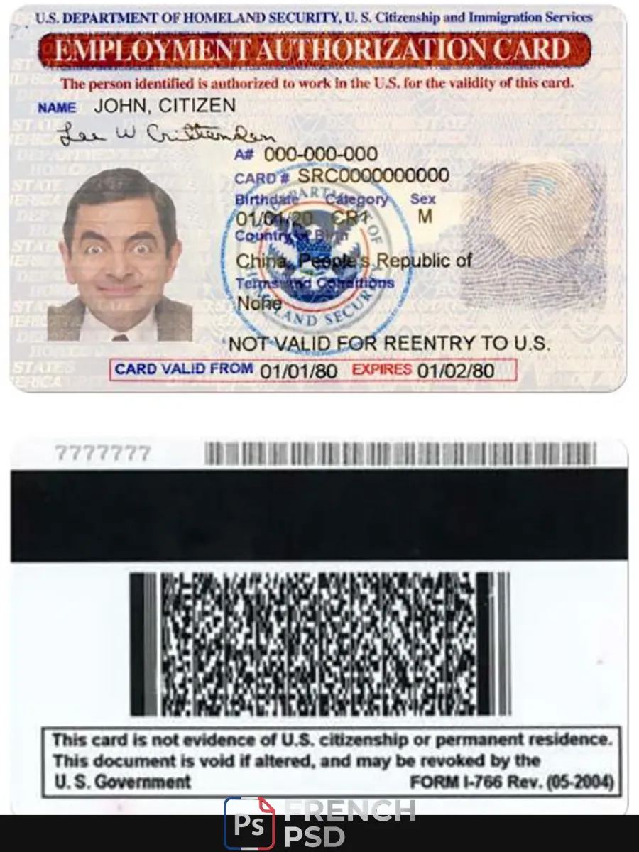 États-Unis autorisation d'emploi carte — Cartes d'identité