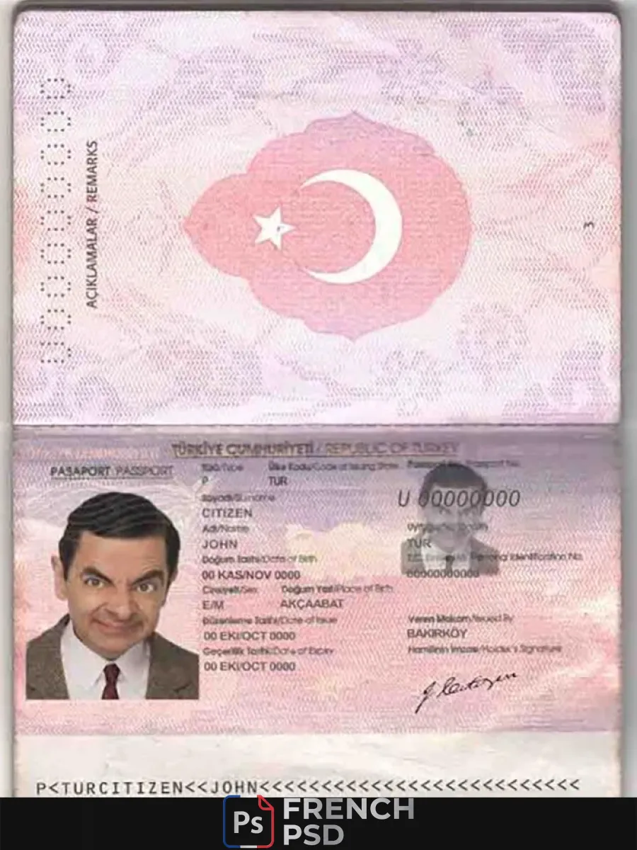 Turquie passeport modèle en Psd format entièrement modifiable 2010 2018 — Passeports