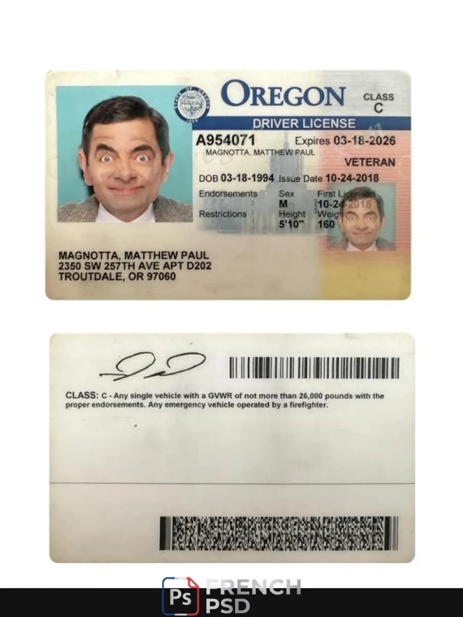 États-Unis Oregon permis de conduire 2018 présent — Permis de conduire