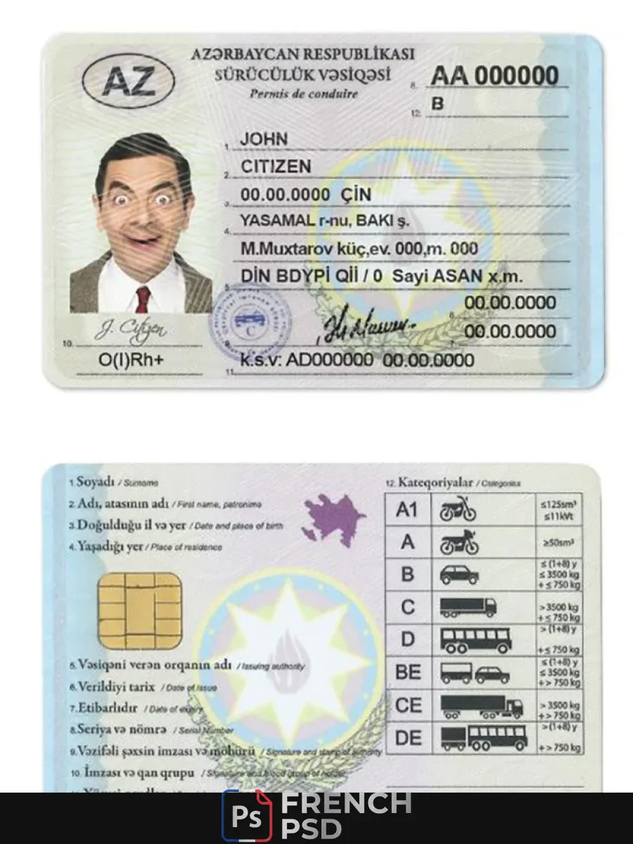 Azerbaïdjan permis de conduire modèle en Psd Formatentièrement modifiablewith tout polices2013présent — Permis de conduire