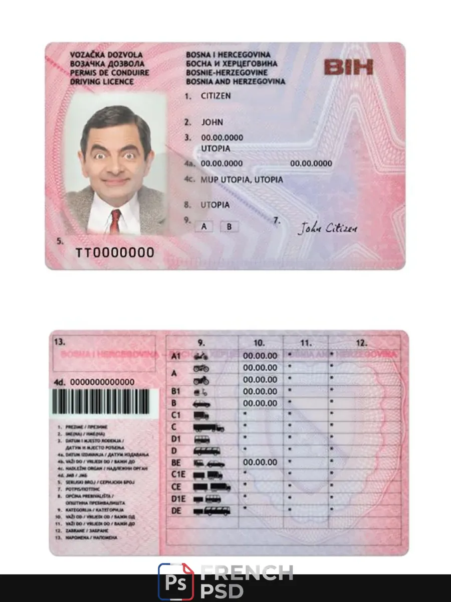 Bosnie et Herzégovine permis de conduire version 2 — Permis de conduire