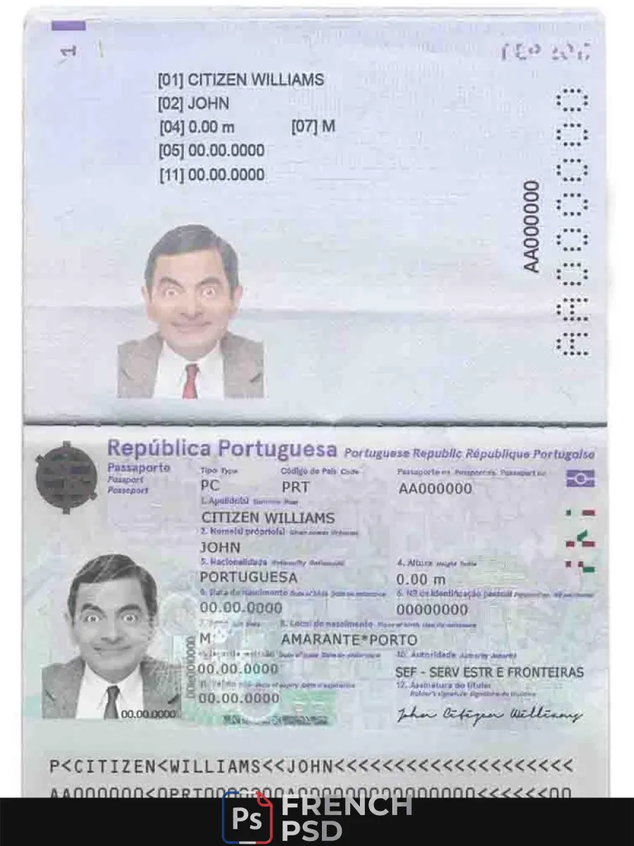 Portugal passeport modèle en Psd format entièrement modifiable 2017 présent — Passeports