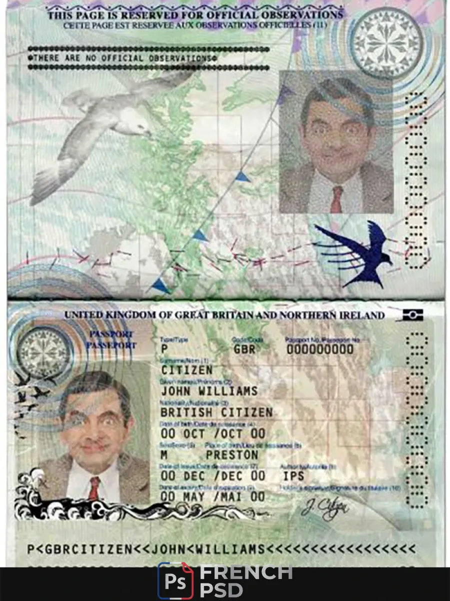 Royaume-Uni de Grande Grande-Bretagne et septentrionale Irlande passeport modèle en Psd format 2010 2015 — Passeports