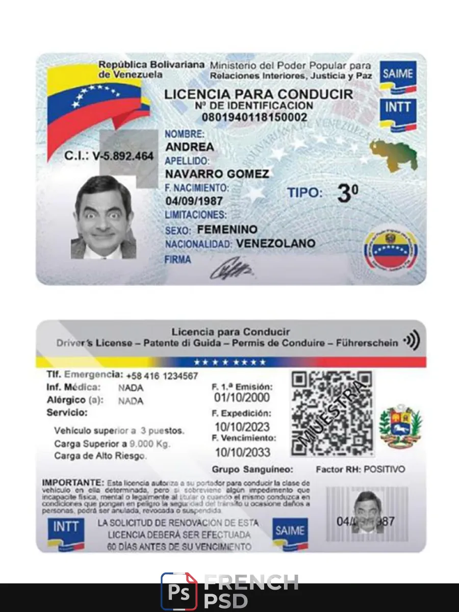 Venezuela permis de conduire 2023 présent — Permis de conduire