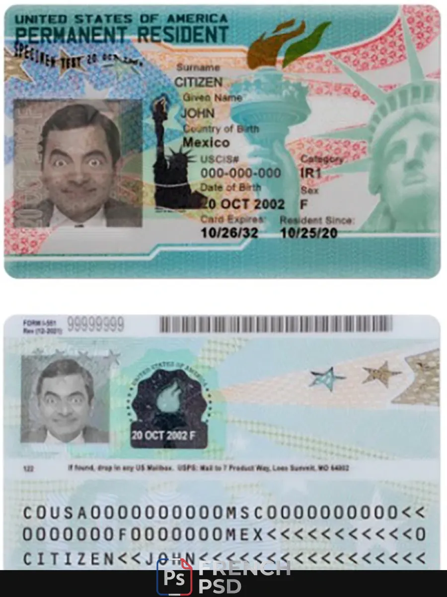 États-Unis nouveau carte vertepermanent résident — Cartes d'identité