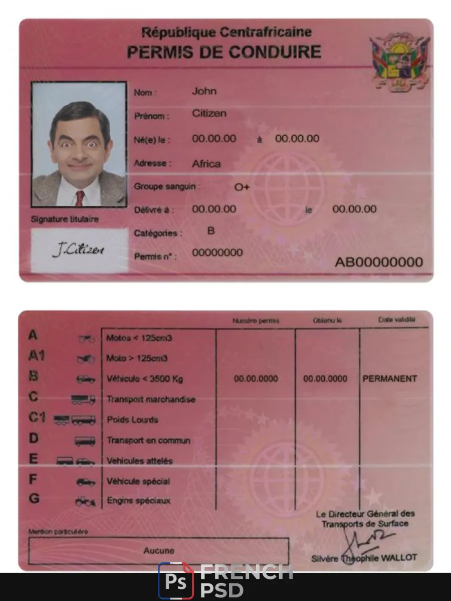Centrale africain permis de conduire — Permis de conduire