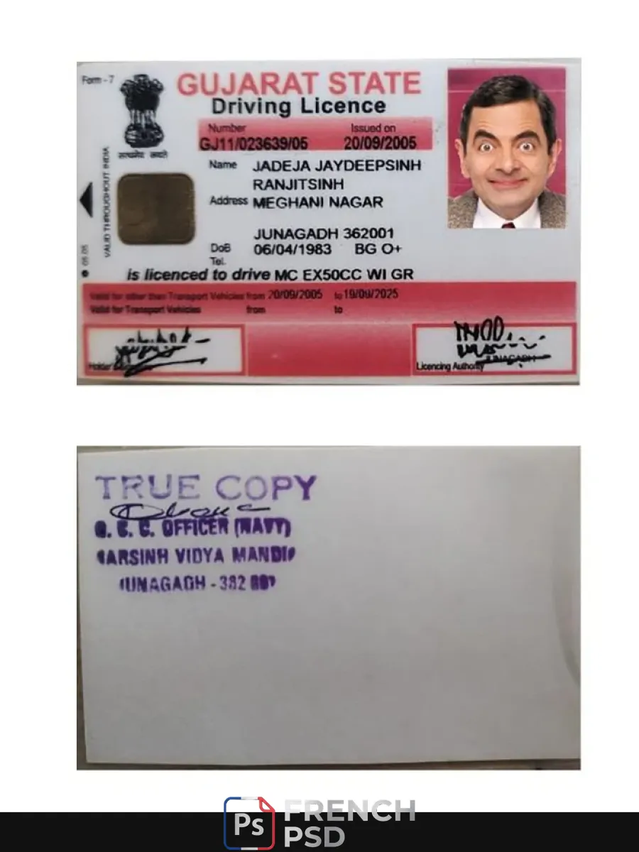 Inde Gujarat État permis de conduire — Permis de conduire