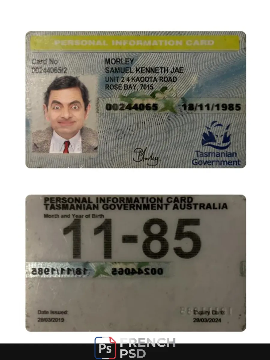 Australie Tasmania personnel Information carte — Cartes d'identité