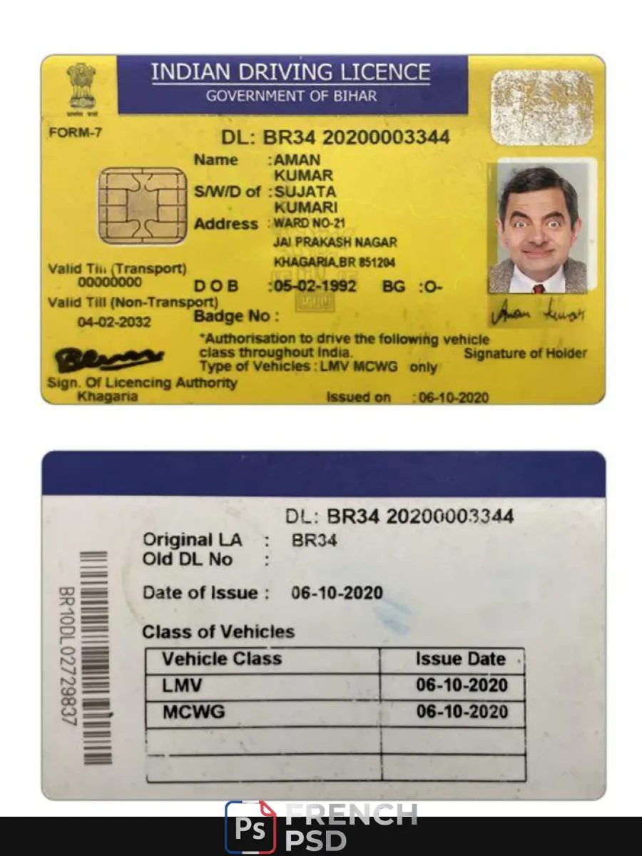 Inde Bihar État permis de conduire — Permis de conduire